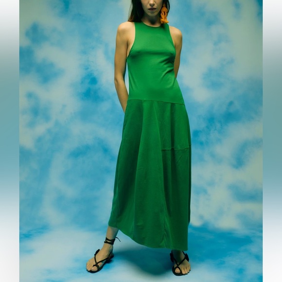 Tibi Sleeveless T-Shirt Dress 2 Green Casual Cotton Racerback Asymmetrical Prep - Picture 1 of 16